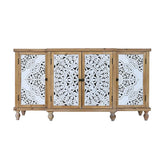Indian Handmade Solid Wood 4 Doors Carved Sideboard